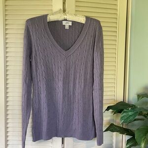 LOFT Lavender Cable V-Neck Sweater - Women's
